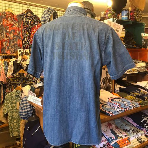 SUGAR CANE 6.2oz INDIGO RANDOM STATE PRISON S/S WORK SHIRT