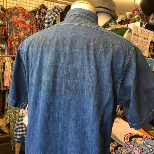 SUGAR CANE 6.2oz INDIGO RANDOM STATE PRISON S/S WORK SHIRT