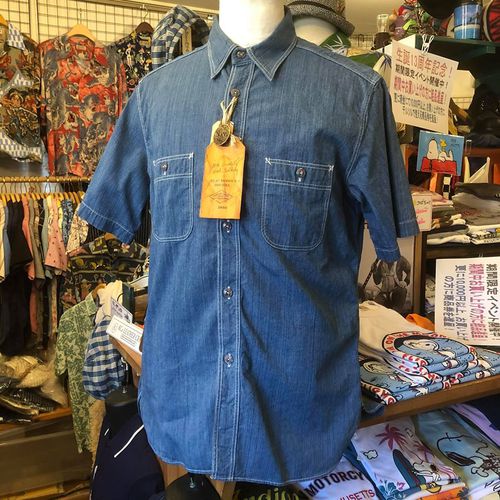 SUGAR CANE 6.2oz INDIGO RANDOM STATE PRISON S/S WORK SHIRT