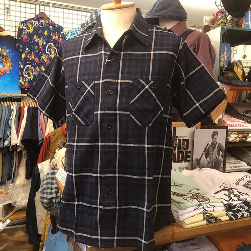 SUGAR CANE VOILE PANAMA S/S WORK SHIRT NAVY
