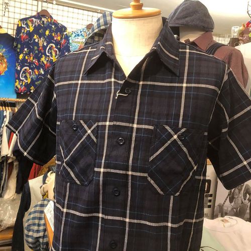 SUGAR CANE VOILE PANAMA S/S WORK SHIRT NAVY
