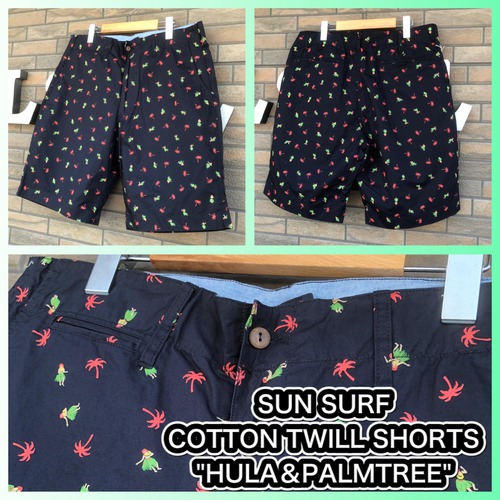 SUN SURF COTTON TWILL SHORTS HULA&PALMTREENAVY