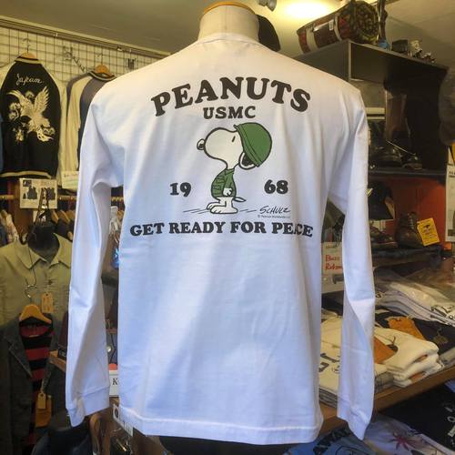 BUZZ RICKSONS×PEANUTS L/S T-SHIRT SNOOPYPEANUTS USMCWHITE