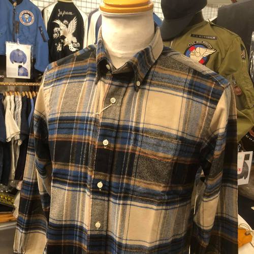 SUGAR CANE LIGHT FLANNEL L/S CHECK BD SHIRT BEIGE