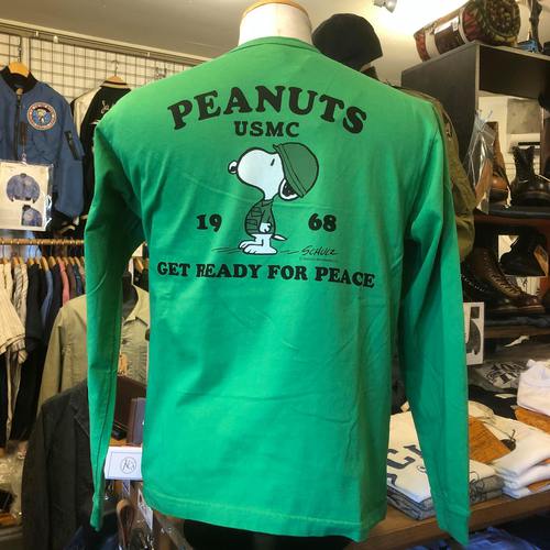 BUZZ RICKSONS × SNOOPY L/S T-SHIRT PEANUTS USMC KELLY