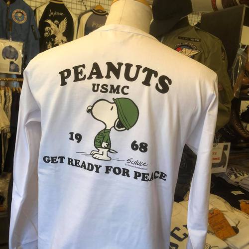 BUZZ RICKSONS×PEANUTS L/S T-SHIRT SNOOPYPEANUTS USMCWHITE