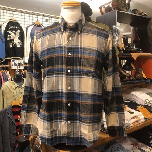 SUGAR CANE LIGHT FLANNEL L/S CHECK BD SHIRT BEIGE