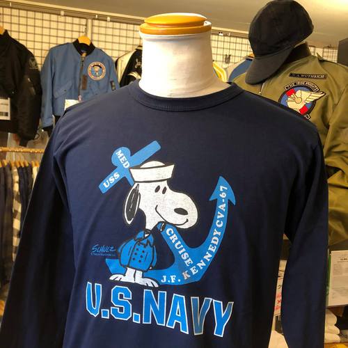 BUZZ RICKSONS × PEANUTS L/S T-SHIRT SNOOPYUS NAVY NAVY