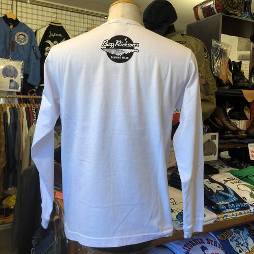 BUZZ RICKSONS × PEANUTS L/S T-SHIRT SNOOPYUS NAVY WHITE