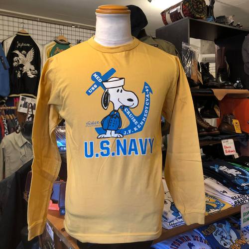 BUZZ RICKSONS × PEANUTS L/S T-SHIRT SNOOPYUS NAVY YELLOW