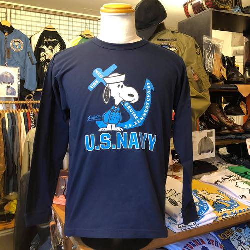 BUZZ RICKSONS × PEANUTS L/S T-SHIRT SNOOPYUS NAVY NAVY