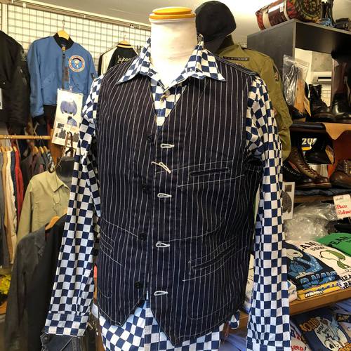 FICTION ROMANCE 4.5oz CHECKER PRINT L/S WORK SHIRT NAVY