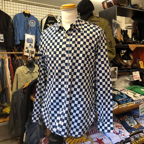 FICTION ROMANCE 4.5oz CHECKER PRINT L/S WORK SHIRT NAVY