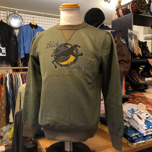 BUZZ RICKSONS SET-IN CREW SWEAT “BLACK PANTHERS” OLIVE