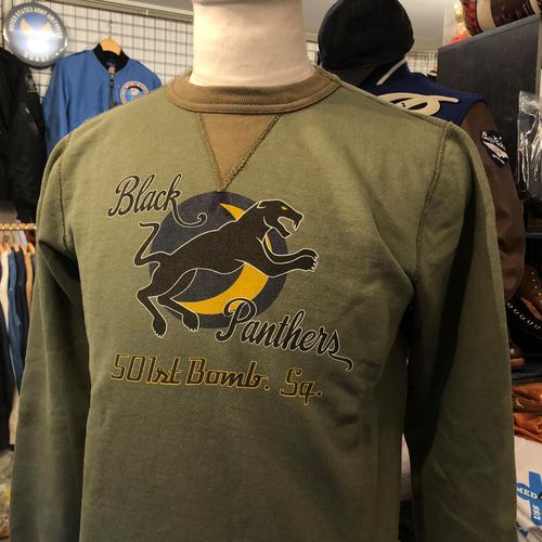 BUZZ RICKSONS SET-IN CREW SWEAT “BLACK PANTHERS” OLIVE