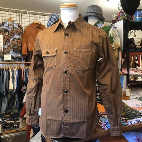 SUGAR CANE 8.5oz. BROWN WABASH STRIPE WORK SHIRT