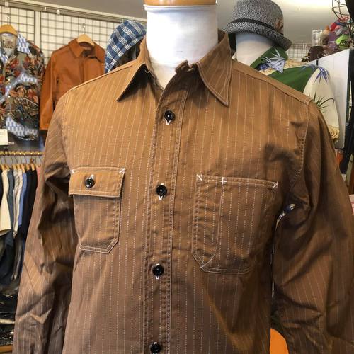 SUGAR CANE 8.5oz. BROWN WABASH STRIPE WORK SHIRT