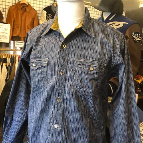 SUGAR CANE FICTION ROMANCE 5oz.INDIGO STRIPE L/S WORK SHIRT