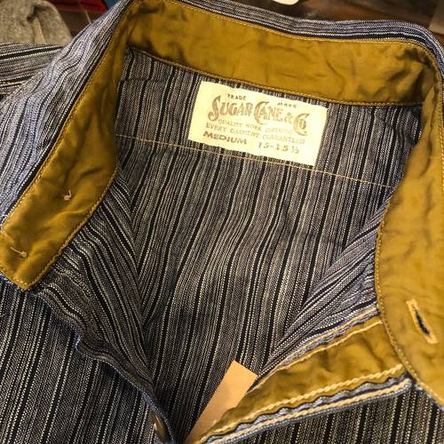 SUGAR CANE FICTION ROMANCE 5oz.INDIGO STRIPE L/S WORK SHIRT