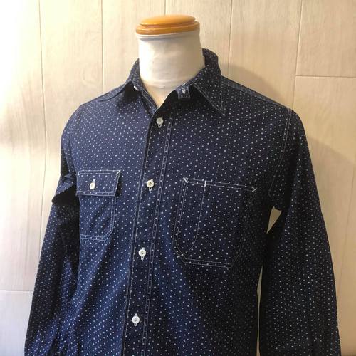SUGAR CANE 4.5oz. INDIGO CASINO STRIPE L/S WORK SHIRT