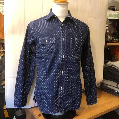 SUGAR CANE 4.5oz. INDIGO CASINO STRIPE L/S WORK SHIRT