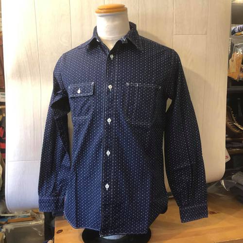 SUGAR CANE 4.5oz. INDIGO CASINO STRIPE L/S WORK SHIRT