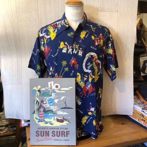 SUN SURF SP S/S HAWAIIAN SHIRT Lei Queen NAVY
