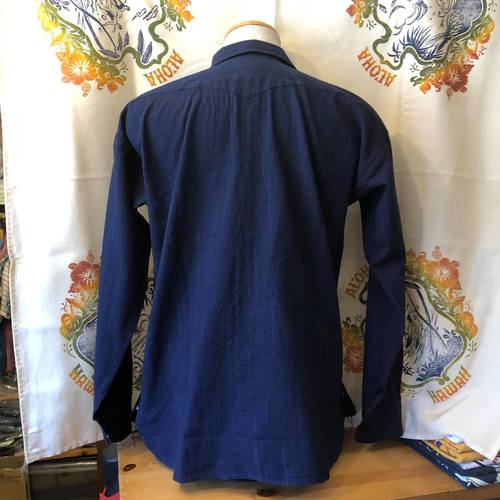 SUGAR CANE 砂糖黍製 5oz. INDIGO STRIPE L/S WORK SHIRT