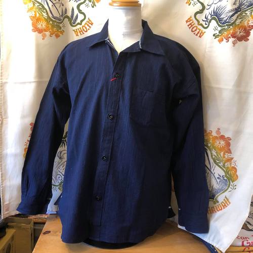 SUGAR CANE 砂糖黍製 5oz. INDIGO STRIPE L/S WORK SHIRT