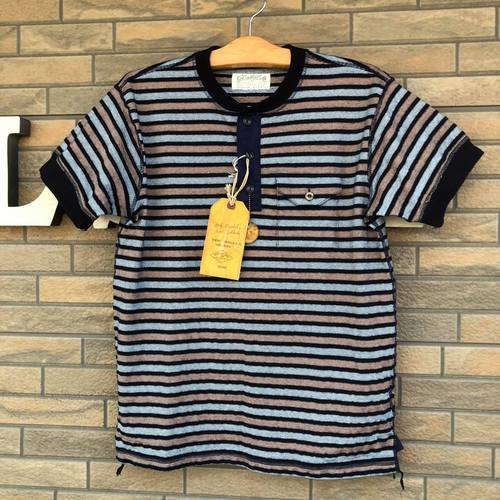 SUGAR CANE INDIGO BORDER S/S HENNLEY NECK Tee