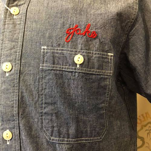 SUGAR CANE BLUE CHAMBRAY S/S WORK SHIRT W/EMBD