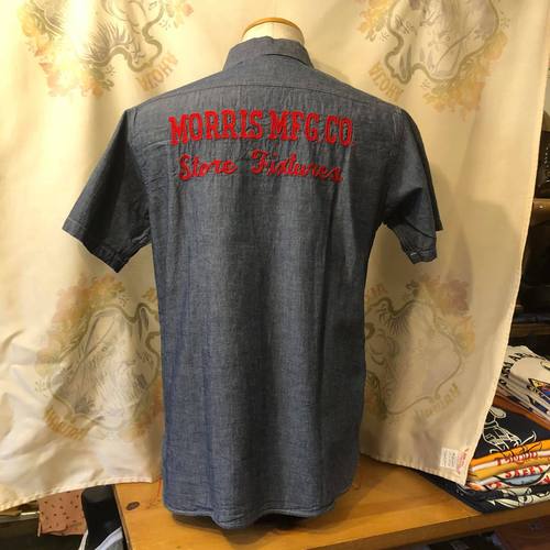 SUGAR CANE BLUE CHAMBRAY S/S WORK SHIRT W/EMBD