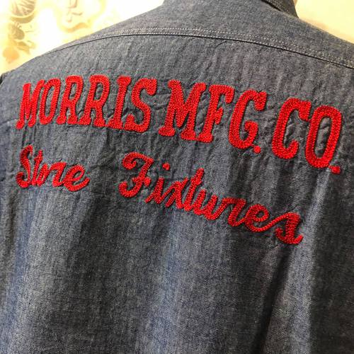 SUGAR CANE BLUE CHAMBRAY S/S WORK SHIRT W/EMBD