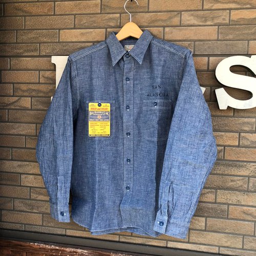 BUZZ RICKSONS BLUE CHAMBRAY L/S WORK SHIRT ”NAS ALAMEDA”