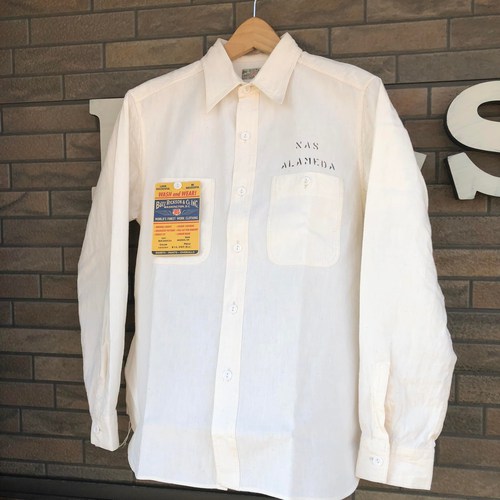 BUZZ RICKSONS WHITE CHAMBRAY L/S WORK SHIRTS ”NAS ALAMEDA”