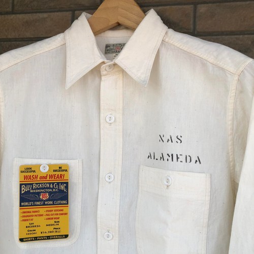 BUZZ RICKSONS WHITE CHAMBRAY L/S WORK SHIRTS ”NAS ALAMEDA”