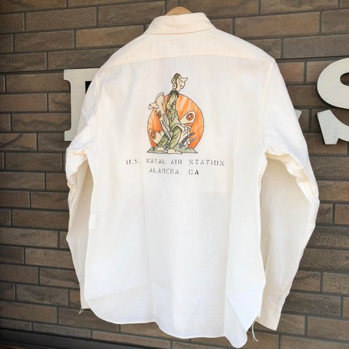 BUZZ RICKSONS WHITE CHAMBRAY L/S WORK SHIRTS ”NAS ALAMEDA”
