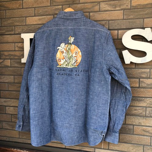 BUZZ RICKSONS BLUE CHAMBRAY L/S WORK SHIRT ”NAS ALAMEDA”
