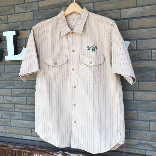 SUGAR CANE COKE STRIPE S/S WORK SHIRT W/EMBD BEIGE