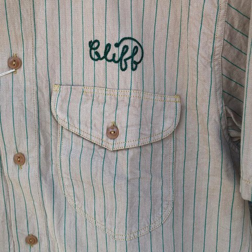 SUGAR CANE COKE STRIPE S/S WORK SHIRT W/EMBD BEIGE