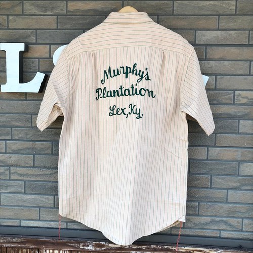 SUGAR CANE COKE STRIPE S/S WORK SHIRT W/EMBD BEIGE