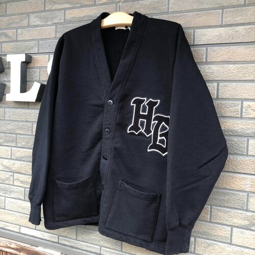 WHITESVILLE SWEAT BUTTON FRONT CARDIGAN W/PATCH BLACK