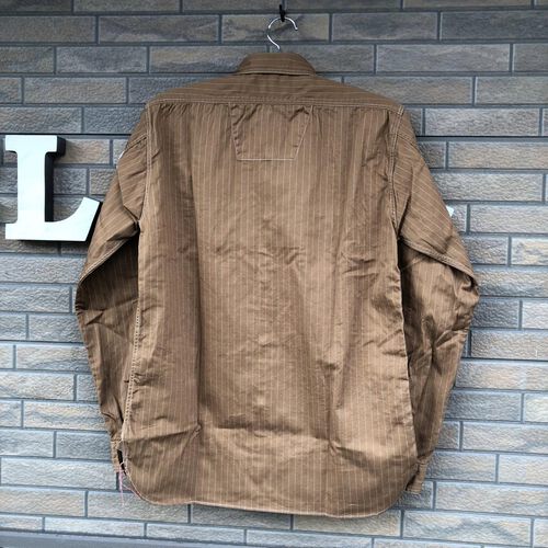 シュガーケーン ブラウン ウォバッシュストライプ 長袖ワークシャツ