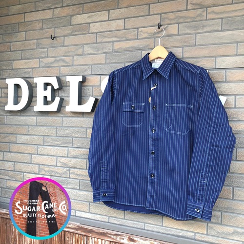 SUGAR CANE FR 8.5oz WABASH STRIPE L/S WORK SHIRT