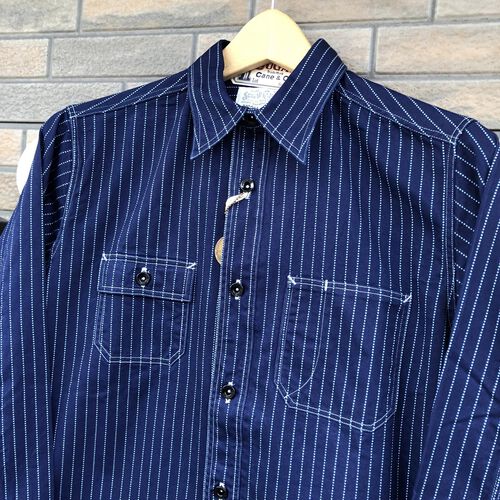SUGAR CANE FR 8.5oz WABASH STRIPE L/S WORK SHIRT