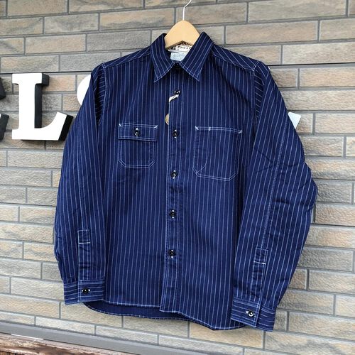 SUGAR CANE FR 8.5oz WABASH STRIPE L/S WORK SHIRT