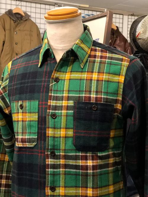SUGAR CANE TWILL CHECK L/S WORK SHIRT CRAZY PATTERN GREEN