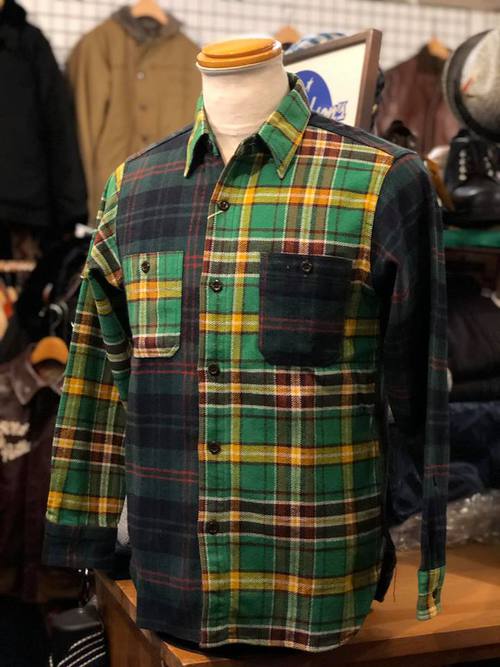 SUGAR CANE TWILL CHECK L/S WORK SHIRT CRAZY PATTERN GREEN