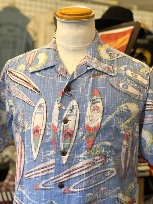SUN SURF C/L SLUBYARN S/S OPEN SHIRT 『SURF BOARDS』 BLUE