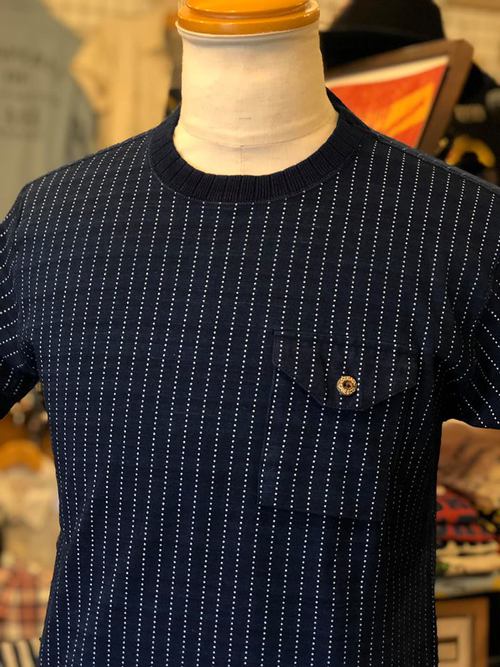 SUGAR CANE 4NEEDLES WABASH STRIPE CREW NECK POCKET Tee